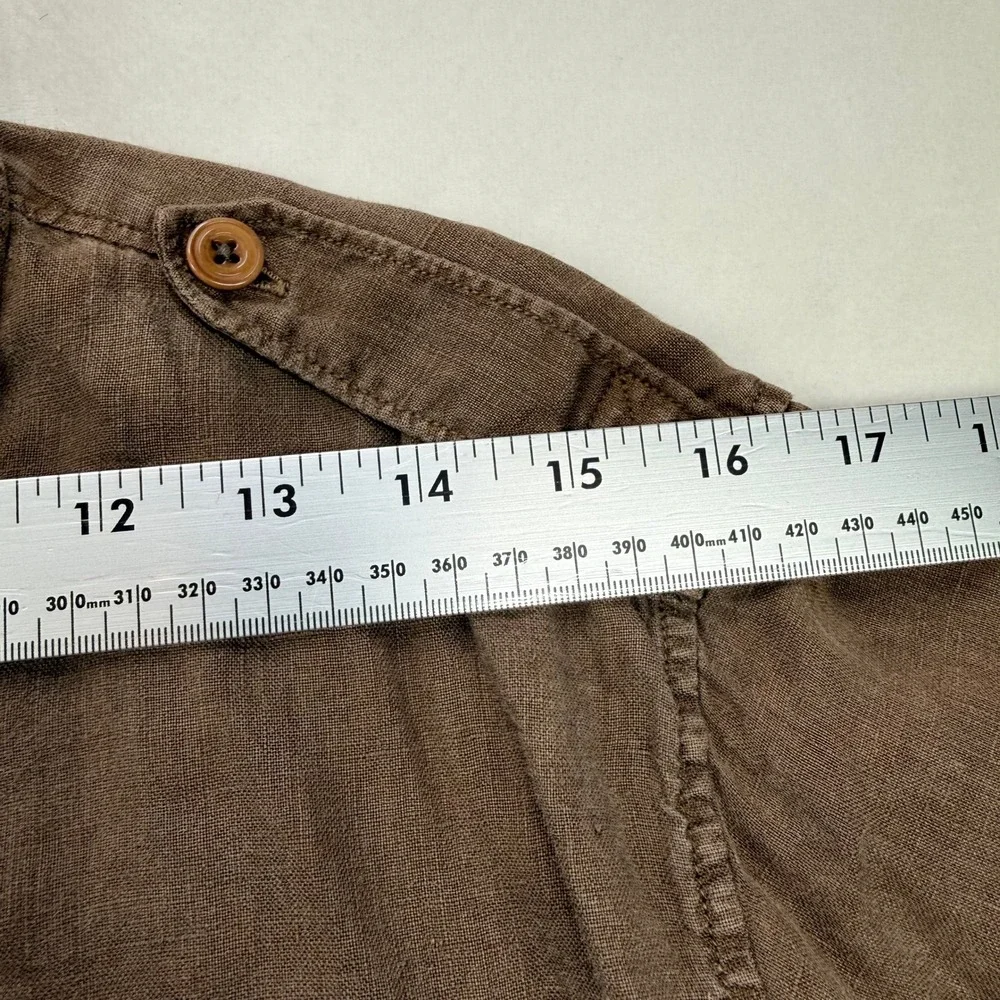 Banana Republic Mens M Brown 100% Linen Short Sleeve Military Safari Shirt